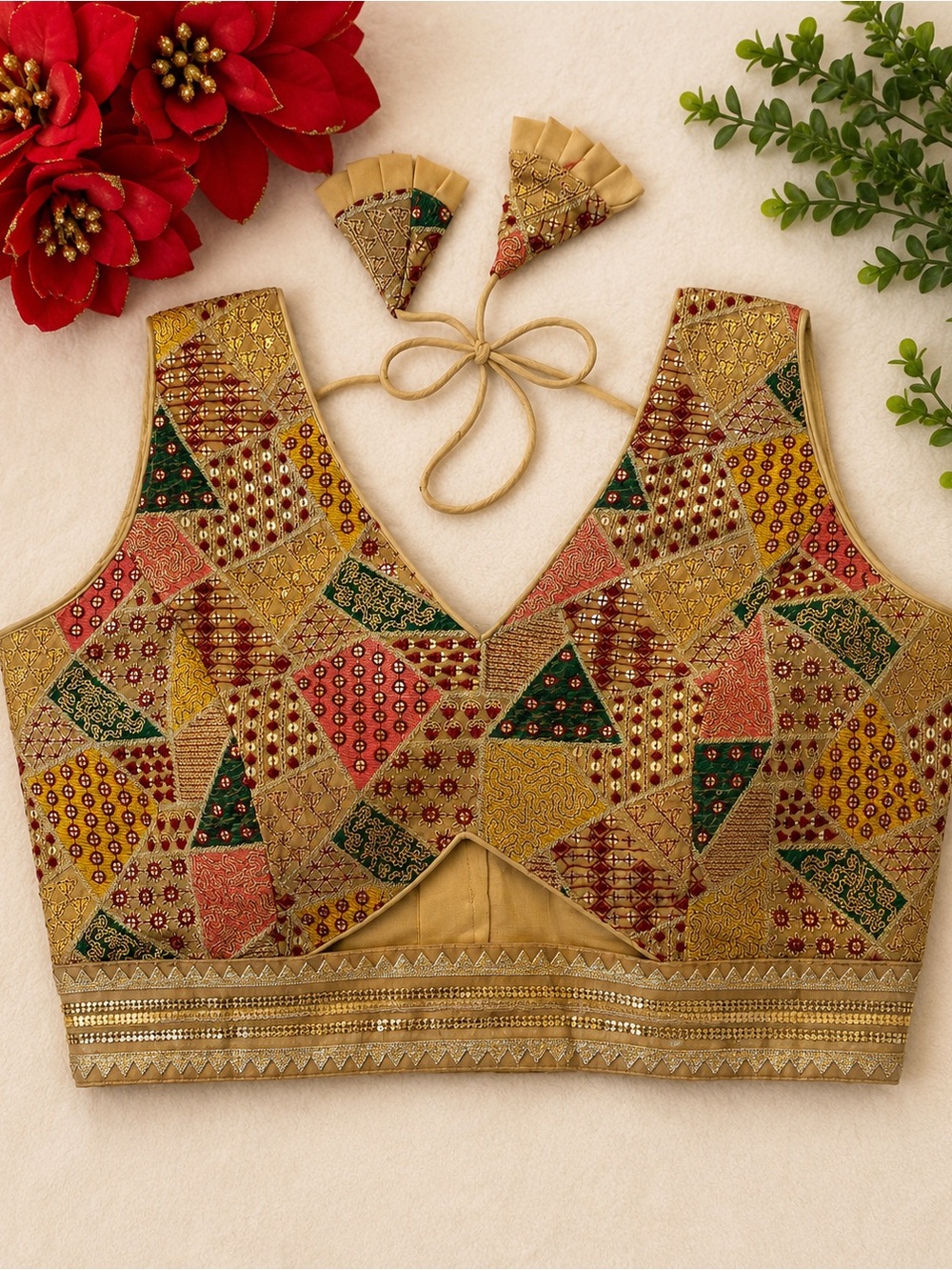 Brand new,Antique Gold Multi Color patchwork Brocade blouse ,Bust-M(38”)